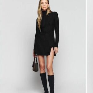 Reformation Black Ribbed Long Sleeve Dress